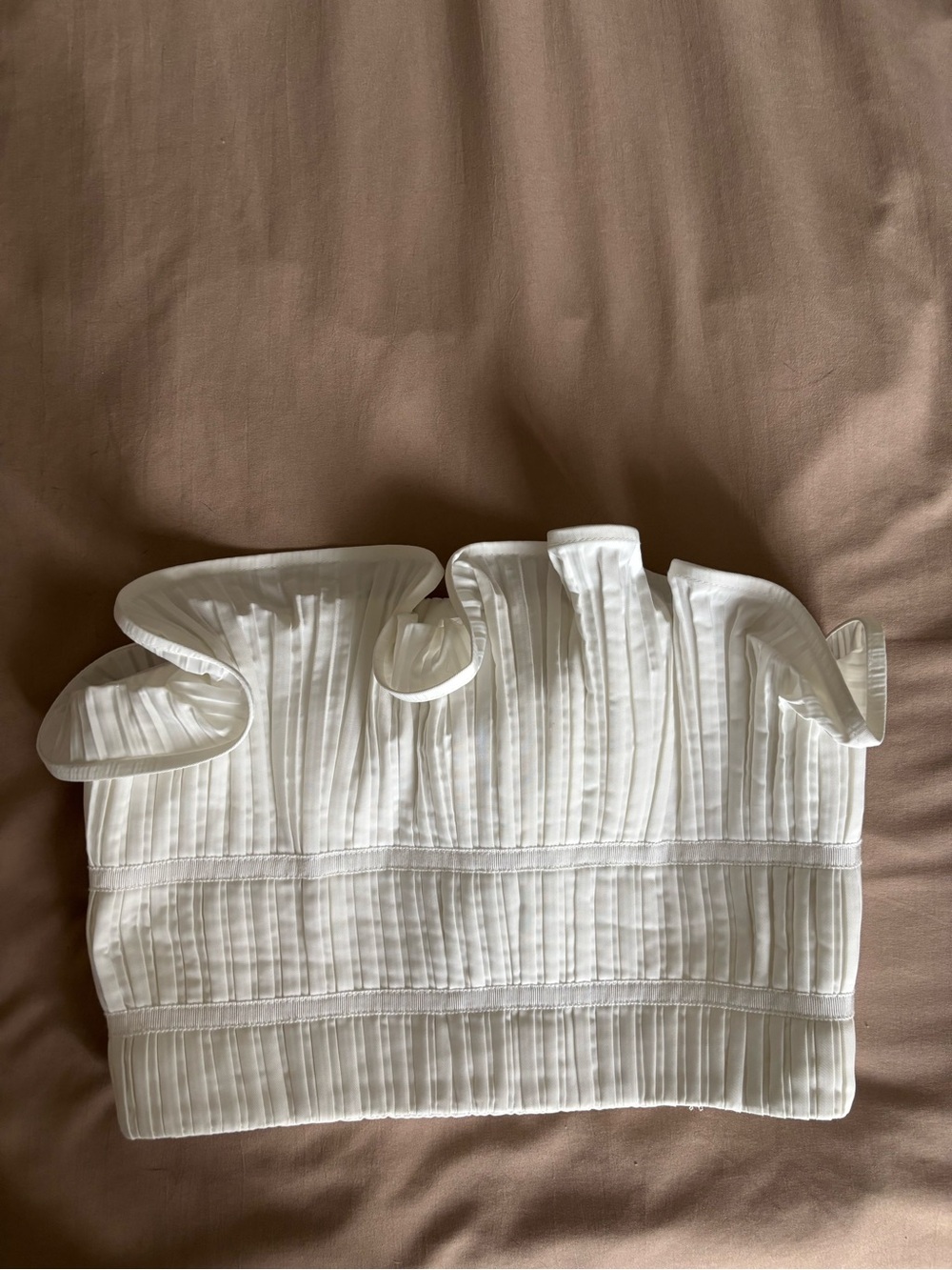 AMUR White Strapless Ruffle-Trim Pleated Crop Top